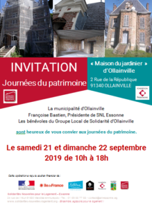 Invitation Journées du patrimoine 21-22 septembre 2019 à la « Maison du Jardinier » d'Olainville